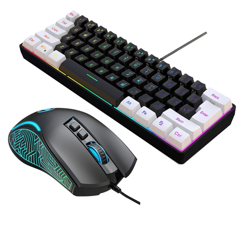 Gaming Keyboard Mouse And Headset Combo - ชุดคีย์บอร์ดและเมาส์ 60% สำหรับเล่นเกมคอมพิวเตอร์ คีย์บอร์ดแบบมีสายพร้อมไฟแบ็คไลท์ ชุดเมาส์สำหรับสำนักงาน คอมโบส์