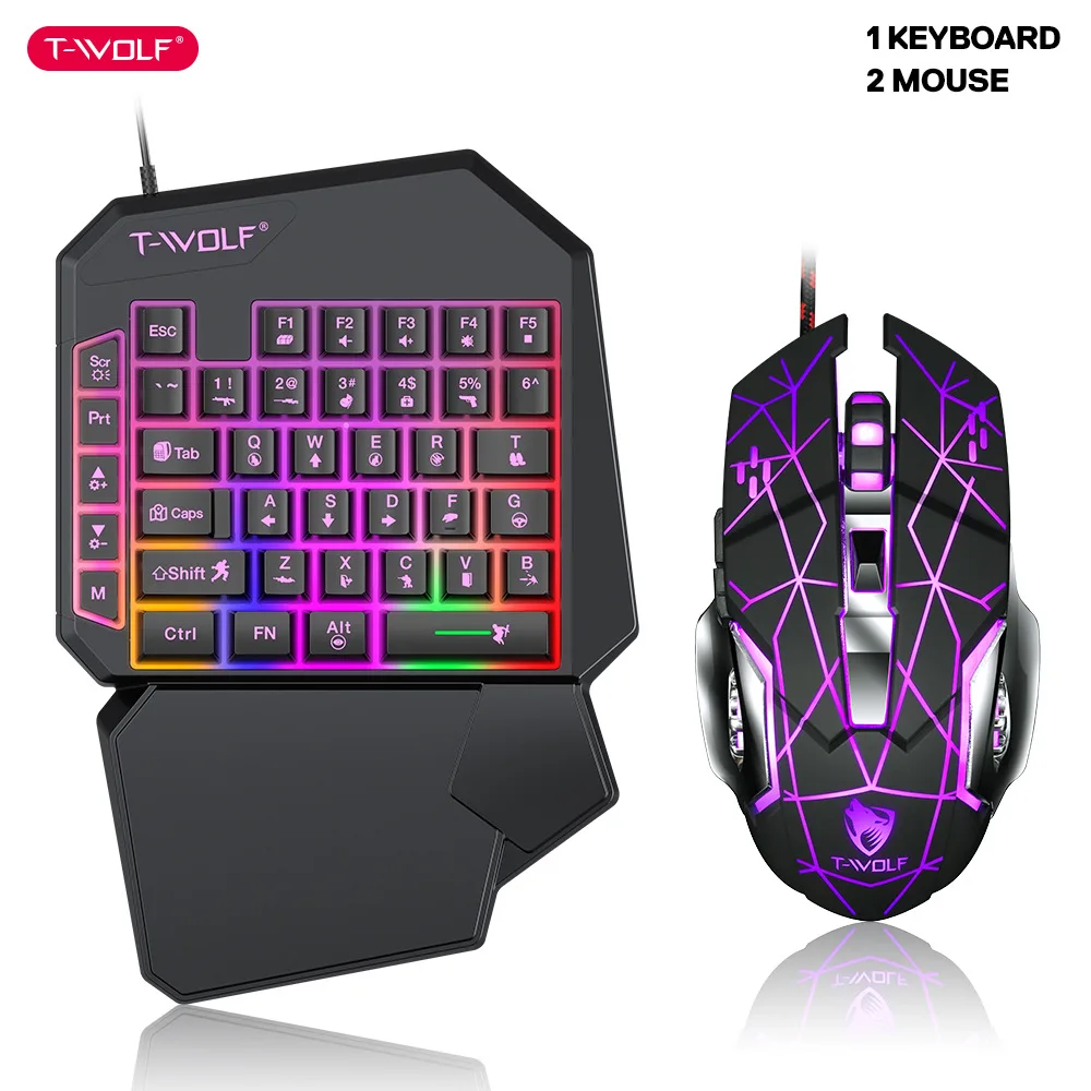 Gaming Keyboard Mouse And Headset Combo - คีย์บอร์ดมือเดียว TF900 T-WOLF บัลลังก์เซ็ตเกมเรืองแสงมือถือกินไก่อุปกรณ์เสริมสำหรับเล่นเกม