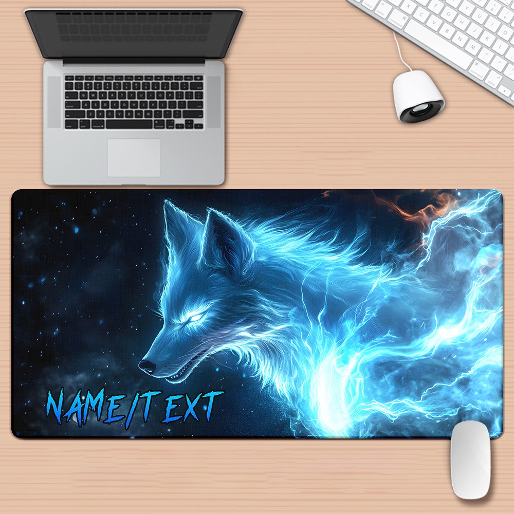 Gaming Keyboard Name - แผ่นรองเมาส์พิมพ์ลาย HD ขนาด XXL ลายหมาป่าเวทมนตร์แบบกำหนดเอง, แผ่นรองโต๊ะคีย์บอร์ดเกมมิ่งอเนกประสงค์สำหรับเกมเมอร์พีซี