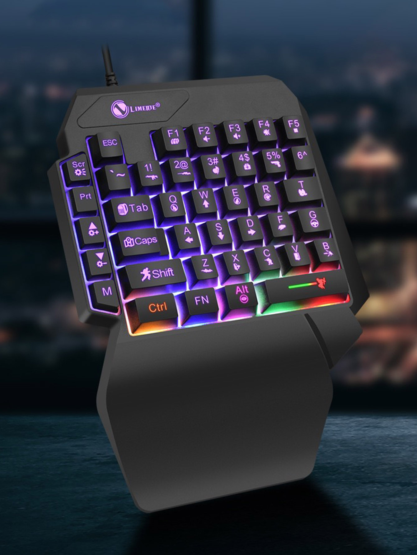Gaming Keyboard 1 Hand - คีย์บอร์ดเกมมิ่งแบบมีสายสำหรับมือเดียว, ตัวอักษรแกะสลักด้วยเรเดียม, รองรับการใช้งานด้วยมือตามหลักการยศาสตร์