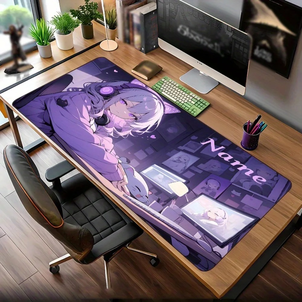 Gaming Keyboard Name - แผ่นรองโต๊ะขนาดใหญ่ลายสาวอนิเมะสำหรับเกมมิ่ง พร้อมชื่อที่กำหนดเอง แผ่นรองคีย์บอร์ดกันลื่น เหมาะเป็นของขวัญสำหรับเกมเมอร์และใช้ในสำนักงาน