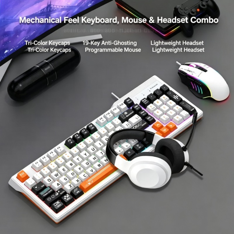 Gaming Keyboard Mouse And Headset Combo - ชุดคีย์บอร์ด เมาส์ และหูฟังเกมมิ่ง K8pro 3-in-1 แบบมีสาย