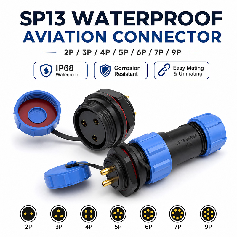 Aviator Connector Kit - ชุดขั้วต่อกันน้ำ IP68 SP13 สำหรับการบิน แบบติดตั้งแผงด้านหลัง พร้อมน็อตยึด