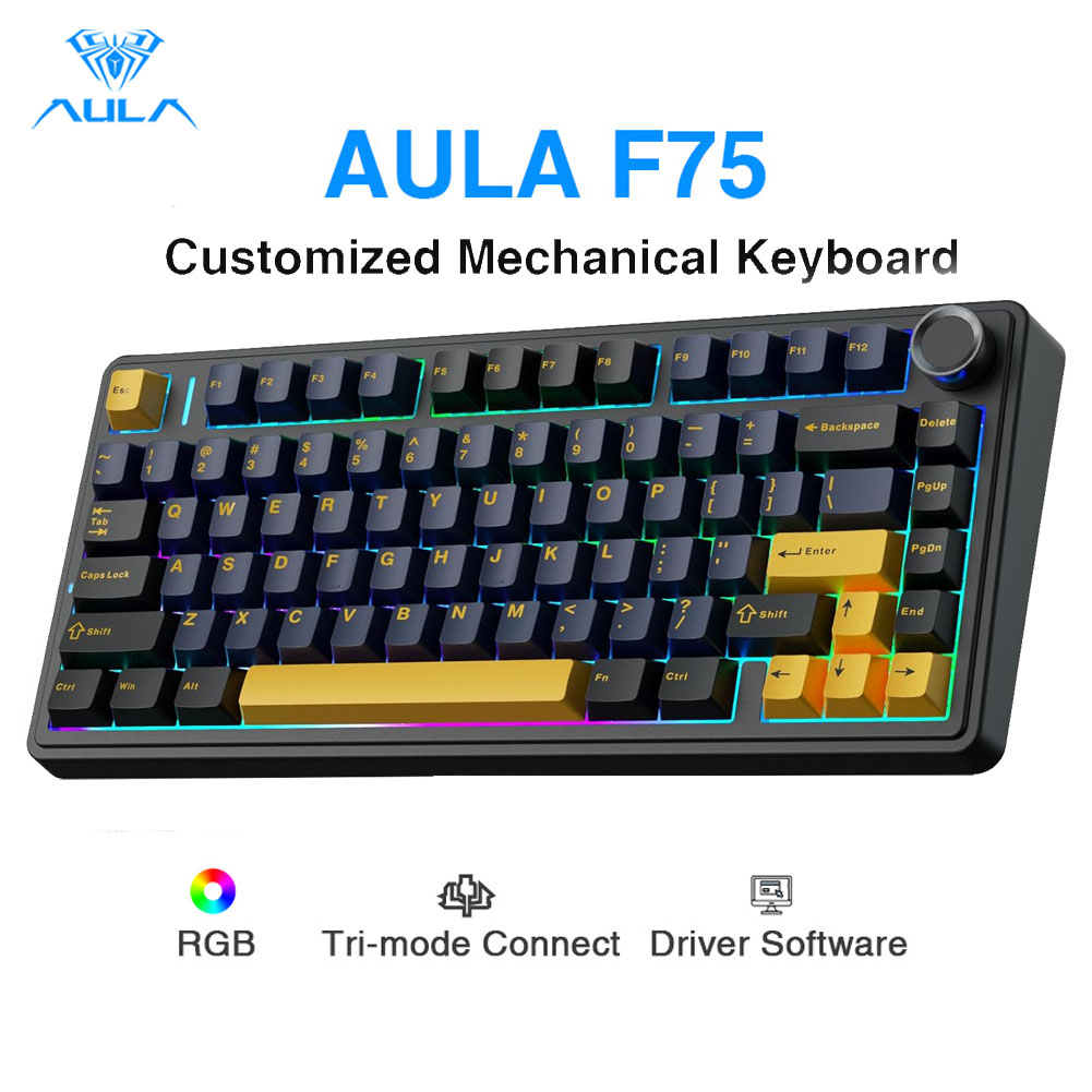Gaming Keyboard Number Pad - คีย์บอร์ดแบบกลไก Aula F75, ปุ่มแบบถอดเปลี่ยนได้, แผ่นรองและปุ่มควบคุม 5