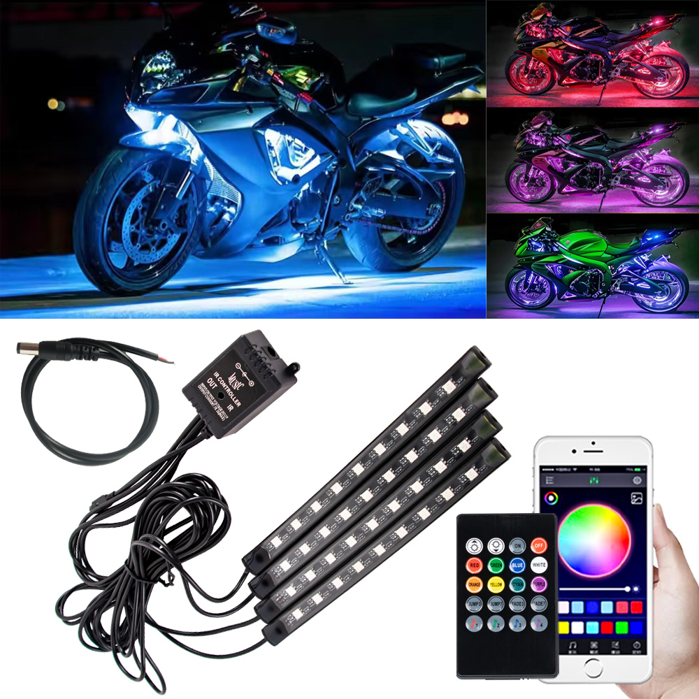 Rgb Underglow Strip - LED รถจักรยานยนต์รถบรรยากาศเท้า RGB APP รีโมทคอนโทรลกันน้ําแบบยืดหยุ่นเสียงระยะไกล 12V