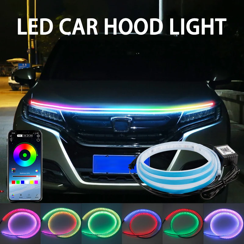 Rgb Underglow Strip - ไฟตกแต่งฝากระโปรงรถยนต์ 120/150/180 ซม. ควบคุมผ่านแอพ RGB LED