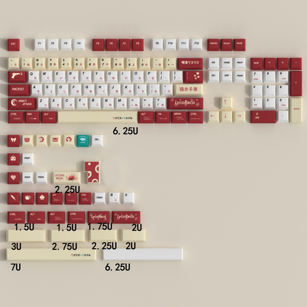 Gaming Keyboard Ergonomic - คีย์แคปอะนิเมะ Lycoris Recoil แบบ PBT โปรไฟล์เชอร์รี่